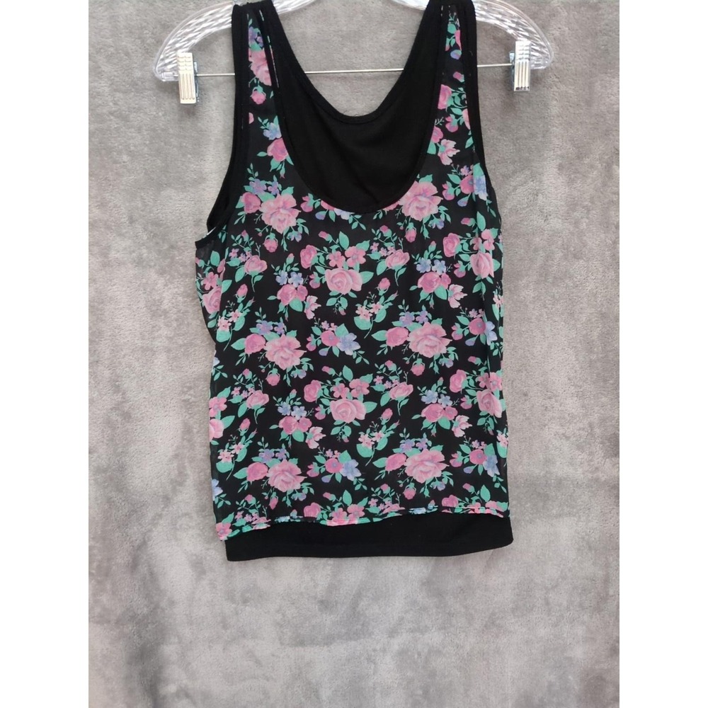 Just Be Tank Top Womens Medium Floral Contrast Back